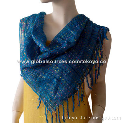 Square scarf with fancy yarns, made of viscose and acrylic, measures 130*130cm, tassels